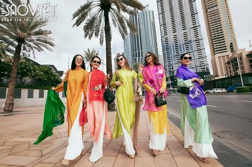 Diện áo dài “sành điệu”, Hoa hậu, Á hậu gia đình Hoa hậu Hoàn Vũ Việt Nam high fashion giữa trời Dubai