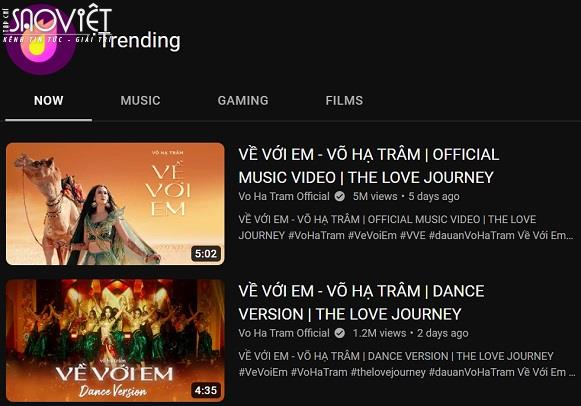 Thành tích nối tiếp thành tích, Võ Hạ Trâm chiếm luôn 2 top đầu trending Youtube với Về Với Em