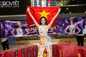 Khánh Vân mang hơn chục vali đỏ rực đến với Miss Universe