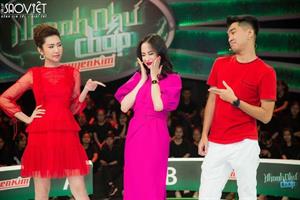 Thúy Ngân, Angela Phương Trinh đùa giỡn nhắng nhít khi đi quay gameshow